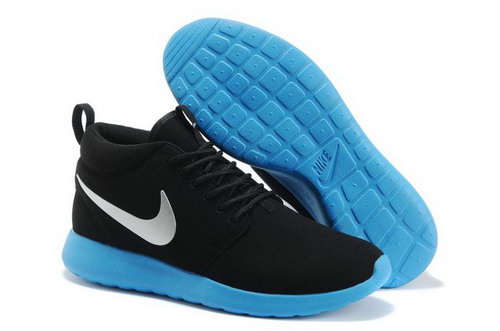 Nike Roshe Run Mens Shoes High Warm Special Black White Blue Outlet Online